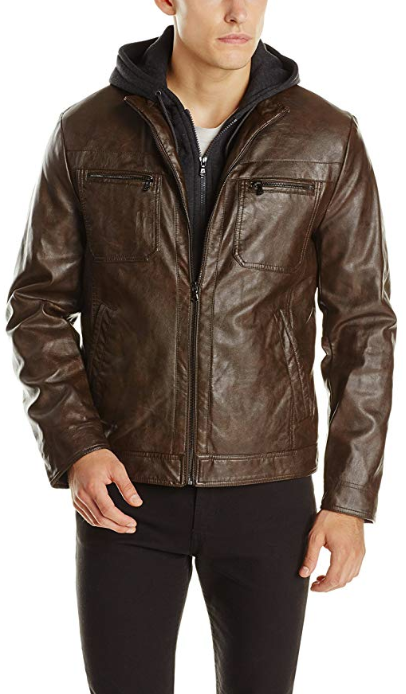 Kenneth Cole Vegan Brown Faux-Leather Jacket