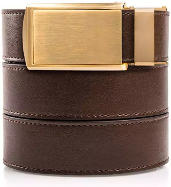 Slidebelts Brown Gold Vegan Leather Belt for Men